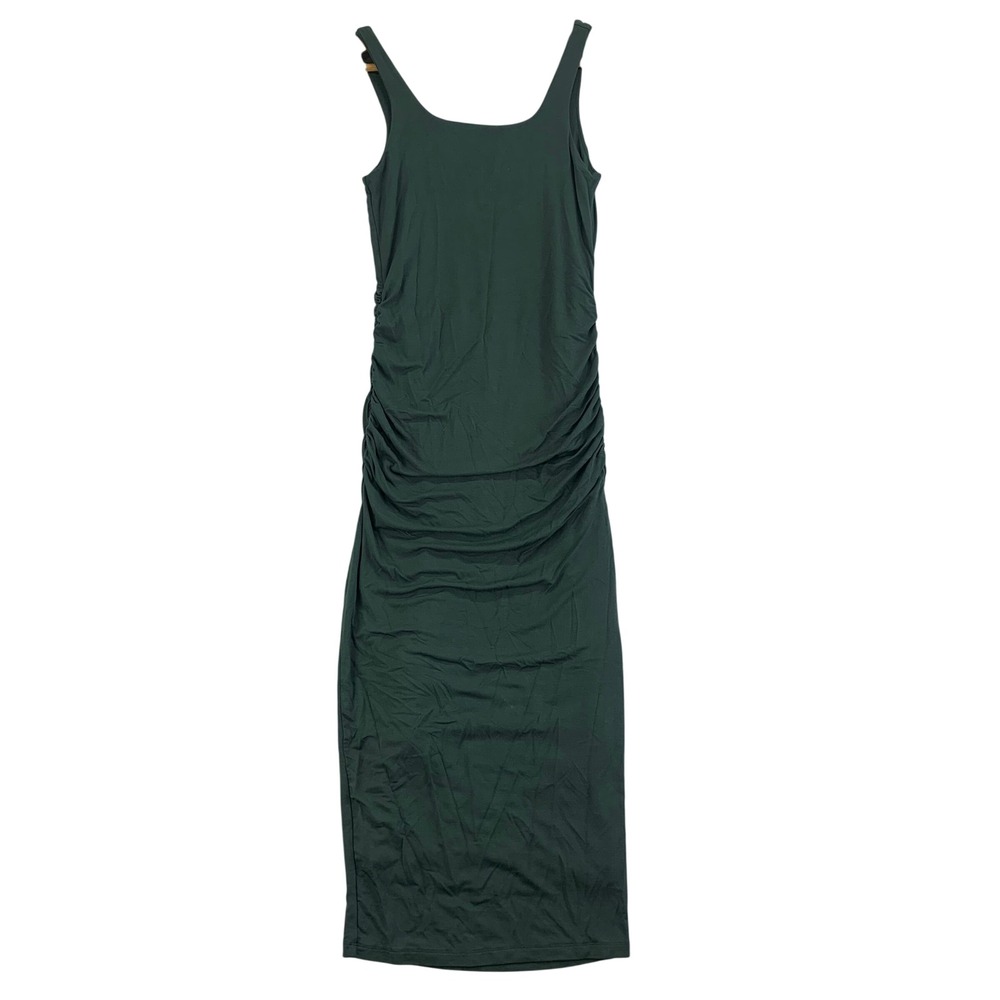 Good American Midi Dress Womens 1 Small‎ Green Fitted Double Layered Scoop Neck